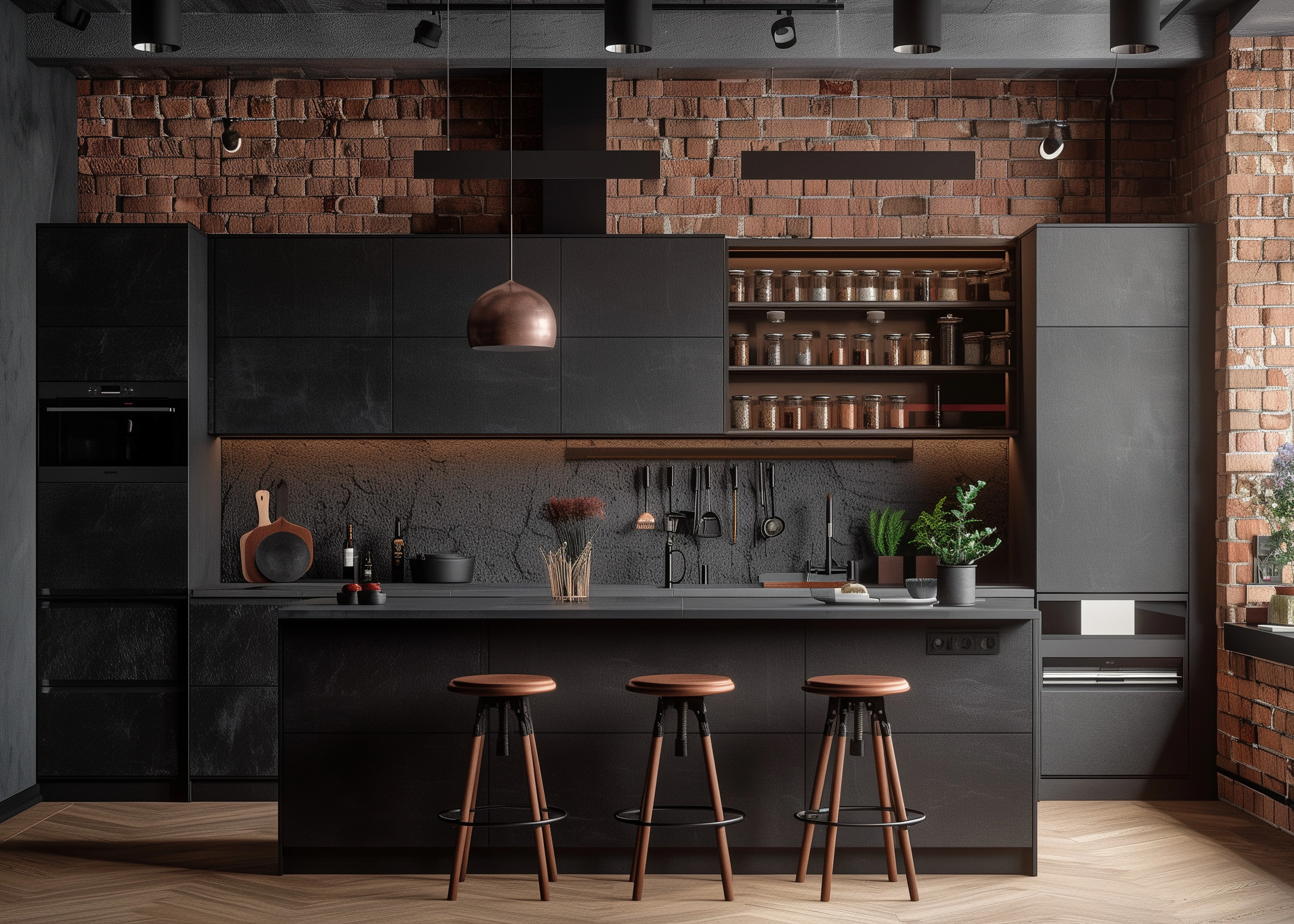 Tendance des pièces noires - Maisonna - Décoration intérieure - Salon minimaliste moderne aux touches noires CUISINE noir