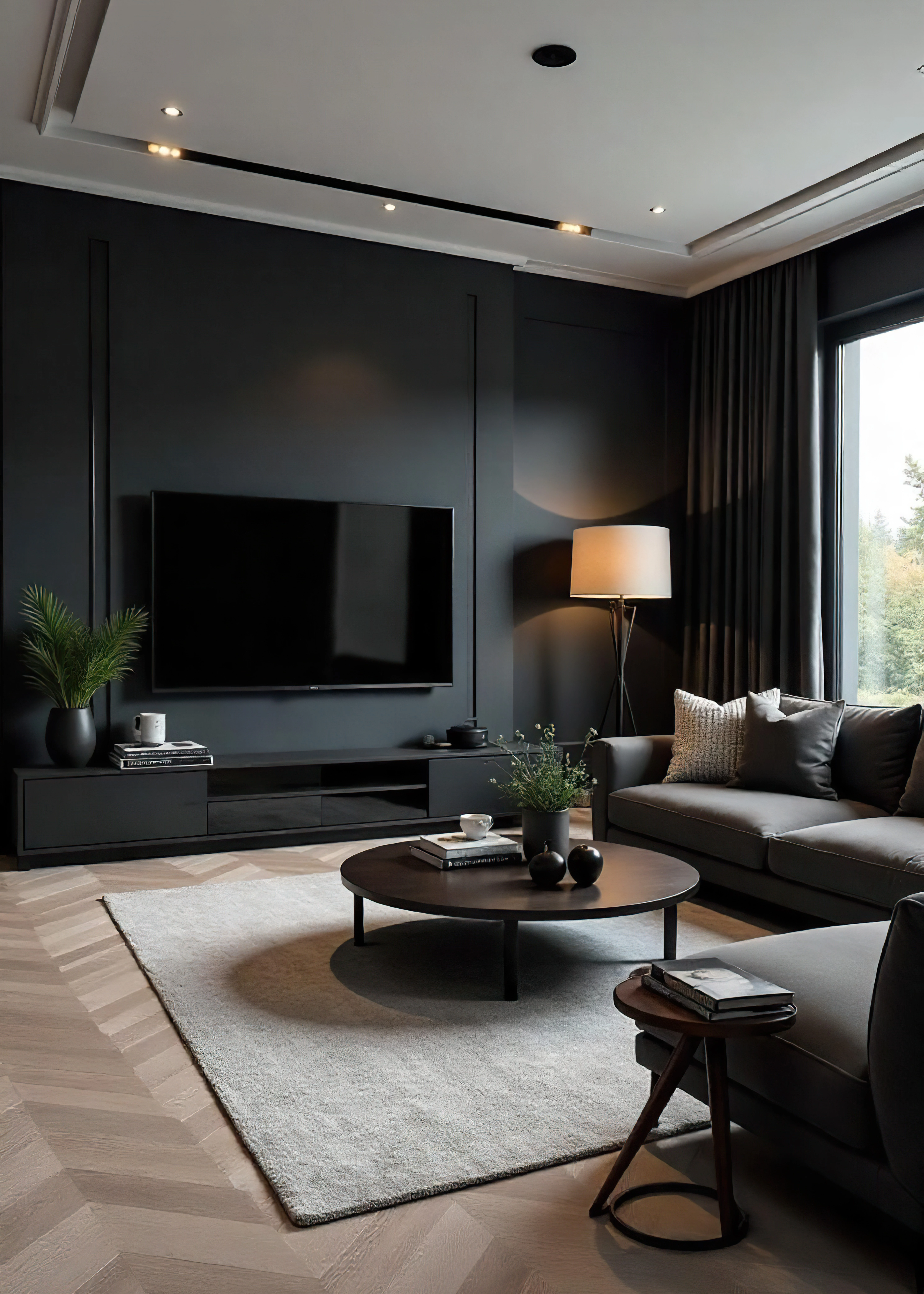 Tendance des pièces noires - Maisonna - Décoration intérieure - Salon minimaliste moderne aux touches noires