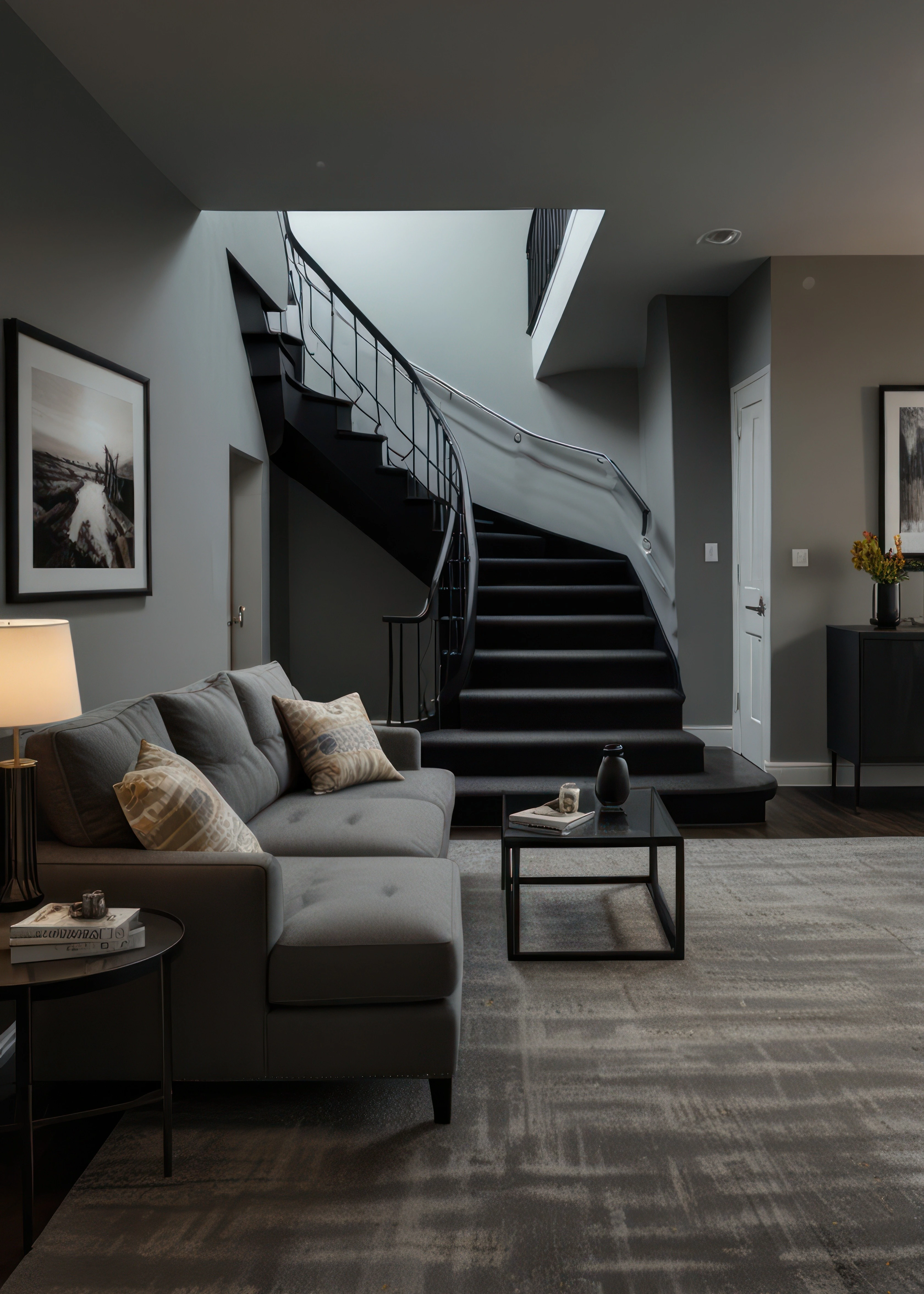 Tendance des pièces noires - Maisonna - Décoration intérieure - Salon minimaliste moderne aux touches noires3