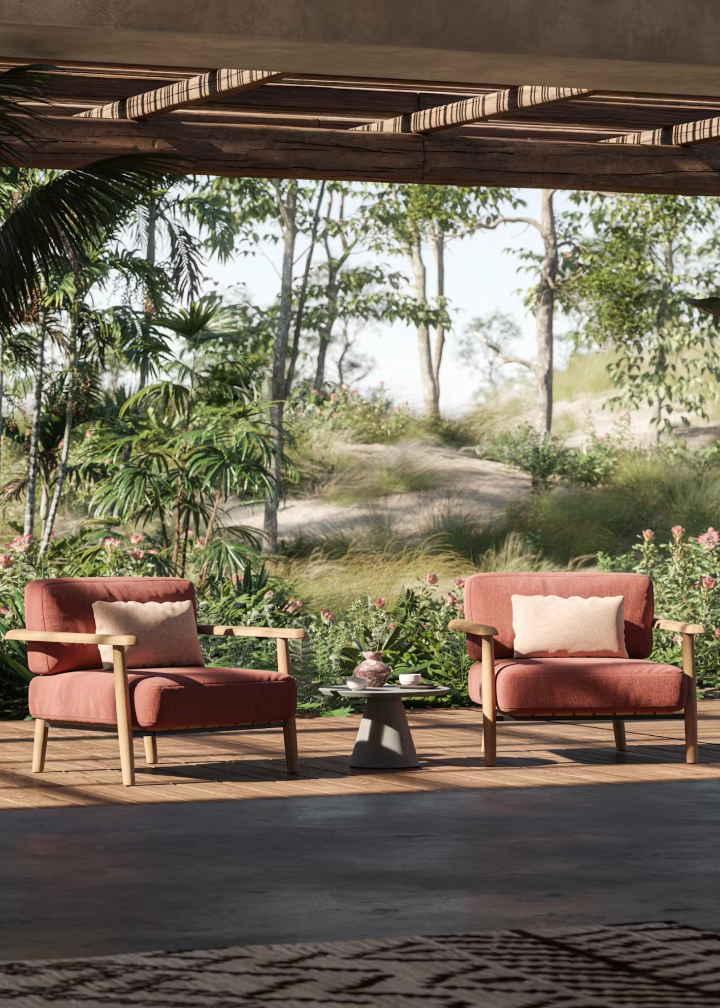 mobilier de jardin rose poudré haut de gamme - royal botania - maisonna
